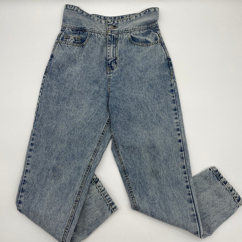 BOOHOO Jeans Blue Stone Wash Blue High Rise Tapered Mom Womens Size 6 Y2K